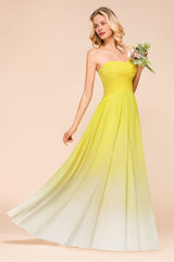 Fashionable Sweetheart Ruffle Yellow Ombre Bridesmaid Dress-27dress