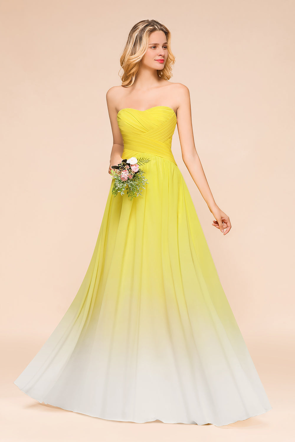 Fashionable Sweetheart Ruffle Yellow Ombre Bridesmaid Dress-27dress