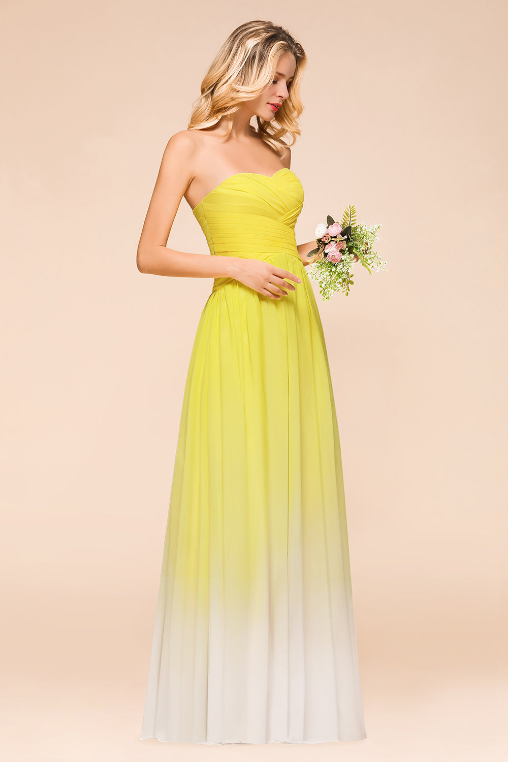 Fashionable Sweetheart Ruffle Yellow Ombre Bridesmaid Dress-27dress