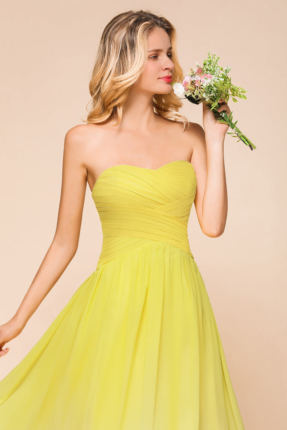 Fashionable Sweetheart Ruffle Yellow Ombre Bridesmaid Dress-27dress