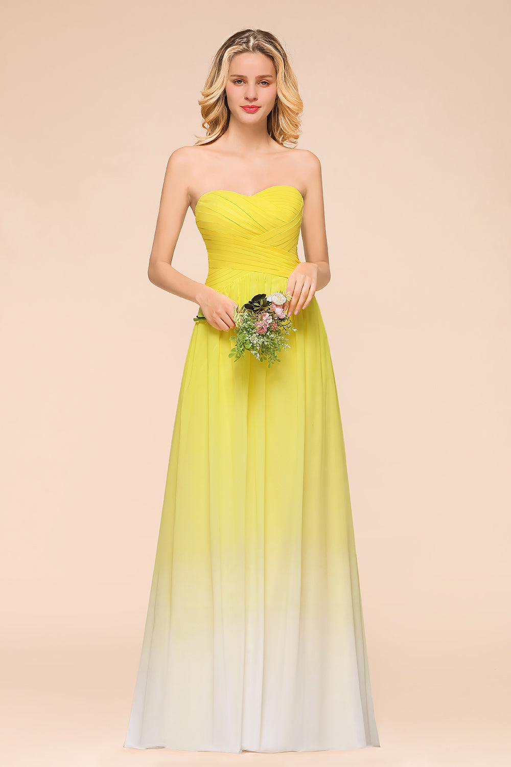 Fashionable Sweetheart Ruffle Yellow Ombre Bridesmaid Dress-27dress