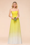 Fashionable Sweetheart Ruffle Yellow Ombre Bridesmaid Dress-27dress