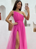 Fashionable Tulle Long Prom Dress With Split Front-27dress