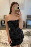 Fitted Strapless Black Sequined Homecoming Dress