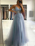 Floor-length V-neck Tulle Beading Prom Dress for Princesses