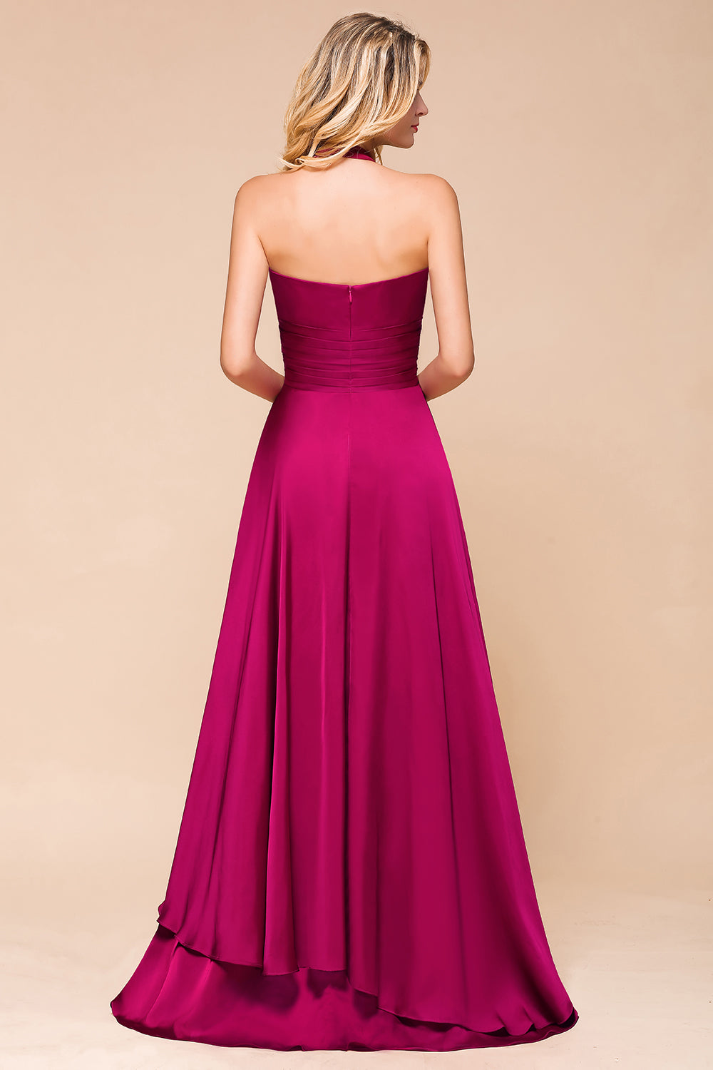 Fuchsia Halter Chiffon Bridesmaid Dresses Long Online-27dress