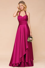 Fuchsia Halter Chiffon Bridesmaid Dresses Long Online-27dress