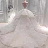 Glamoeous A-line White Lace Wedding Dresses With Appliques Off-the-shoulder Ruffles Bridal Gowns Online-27dress