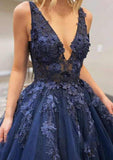 Glamorous A-Line V-Neck Lace Tulle Prom Dress with Appliqu¨¦-27dress