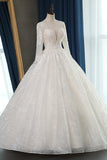 Glamorous Ball Gown Jewel Appliques Wedding Dress Long Sleeves Bridal Gowns Online-27dress