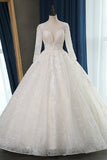 Glamorous Ball Gown Jewel Appliques Wedding Dress Long Sleeves Bridal Gowns Online-27dress