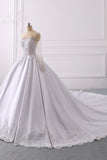 Glamorous Ball Gown Jewel Satin Tulle Wedding Dress Long Sleeves Ruffles Lace Bridal Gowns Online-27dress