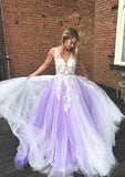 Glamorous Ball Gown Sleeveless Long Tulle Prom Dress with Appliques-27dress