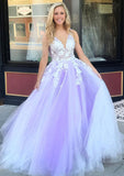 Glamorous Ball Gown Sleeveless Long Tulle Prom Dress with Appliques-27dress