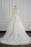 Glamorous Ball Gown Strapless Beadings Wedding Dress Sequined Layers Tulle Bridal Gowns On Sale-27dress