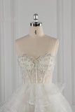 Glamorous Ball Gown Strapless Beadings Wedding Dress Sequined Layers Tulle Bridal Gowns On Sale-27dress