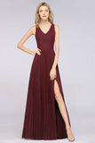 Glamorous Chiffon V-Neck Ruffle Burgundy Bridesmaid Dresses Affordable-27dress