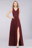 Glamorous Chiffon V-Neck Ruffle Burgundy Bridesmaid Dresses Affordable-27dress