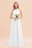 Glamorous High-Neck Halter Bridesmaid Affordable Dresses with Ruffle-27dress