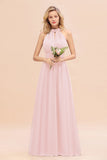 Glamorous High-Neck Halter Bridesmaid Affordable Dresses with Ruffle-27dress