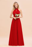 Glamorous High-Neck Halter Bridesmaid Affordable Dresses with Ruffle-27dress