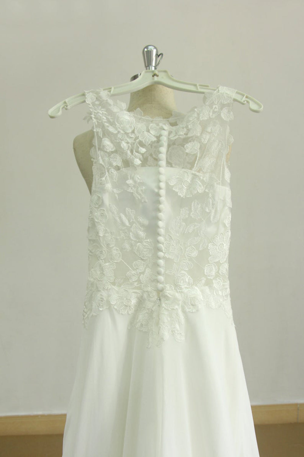 Glamorous Jewel Sleeveless Appliques Wedding Dress Lace White Chiffon Bridal Gowns On Sale-27dress