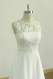 Glamorous Jewel Sleeveless Appliques Wedding Dress Lace White Chiffon Bridal Gowns On Sale-27dress