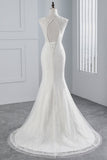 Glamorous Jewel Sleeveless Rhinestone White Mermaid Wedding Dresses with Appliques-27dress