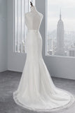 Glamorous Jewel Sleeveless Rhinestone White Mermaid Wedding Dresses with Appliques-27dress