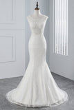 Glamorous Jewel Sleeveless Rhinestone White Mermaid Wedding Dresses with Appliques-27dress