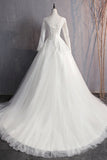 Glamorous Jewel White Tulle Lace Wedding Dress Long Sleeves Appliques Bridal Gowns On Sale-27dress