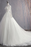 Glamorous Jewel White Tulle Lace Wedding Dress Long Sleeves Appliques Bridal Gowns On Sale-27dress