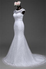 Glamorous Lace Jewel White Mermaid Wedding Dresses with Beadings Online-27dress