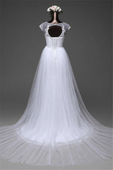 Glamorous Lace Jewel White Mermaid Wedding Dresses with Beadings Online-27dress