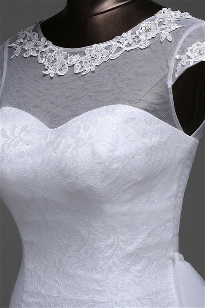 Glamorous Lace Jewel White Mermaid Wedding Dresses with Beadings Online-27dress