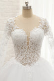 Glamorous Longlseeves Tulle Ruffles Wedding Dresses Jewel A-line White Bridal Gowns With Appliques On Sale-27dress
