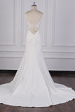 Glamorous Mermaid Satin Sleeveless Wedding Dress White Lace Appliques Bridal Gowns with Beadings On sale-27dress