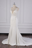 Glamorous Mermaid Satin Sleeveless Wedding Dress White Lace Appliques Bridal Gowns with Beadings On sale-27dress