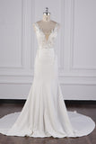 Glamorous Mermaid Satin Sleeveless Wedding Dress White Lace Appliques Bridal Gowns with Beadings On sale-27dress