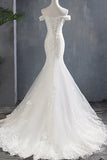 Glamorous Off-the-shoulder Mermaid Appliques Wedding Dresses Lace Tulle White Bridal Gowns On Sale-27dress