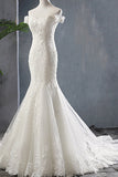 Glamorous Off-the-shoulder Mermaid Appliques Wedding Dresses Lace Tulle White Bridal Gowns On Sale-27dress