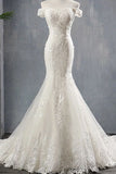 Glamorous Off-the-shoulder Mermaid Appliques Wedding Dresses Lace Tulle White Bridal Gowns On Sale-27dress