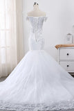 Glamorous Off-the-Shoulder Short Sleeves Wedding Dress Sweetheart Mermaid Tulle Appliques Beadings Bridal Gowns On Sale-27dress
