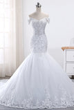 Glamorous Off-the-Shoulder Short Sleeves Wedding Dress Sweetheart Mermaid Tulle Appliques Beadings Bridal Gowns On Sale-27dress