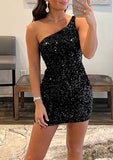 Glamorous One-Shoulder Velvet Sequins Homecoming Dress - 27Dress