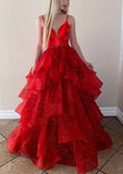 Glamorous Princess A-Line V-Neck Tulle Glitter Prom Dress with Beading-27dress