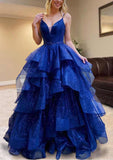 Glamorous Princess A-Line V-Neck Tulle Glitter Prom Dress with Beading-27dress