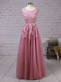 Glamorous Princess Scoop Neck Tulle Prom Dress with Appliques Lace