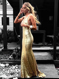 Glamorous Sequined Appliques Lace Prom Dresses with Sheath/Column Floor-length V-neck