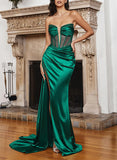 Glamorous Sheath/Column Strapless Satin Prom Dress With Split Front-27dress